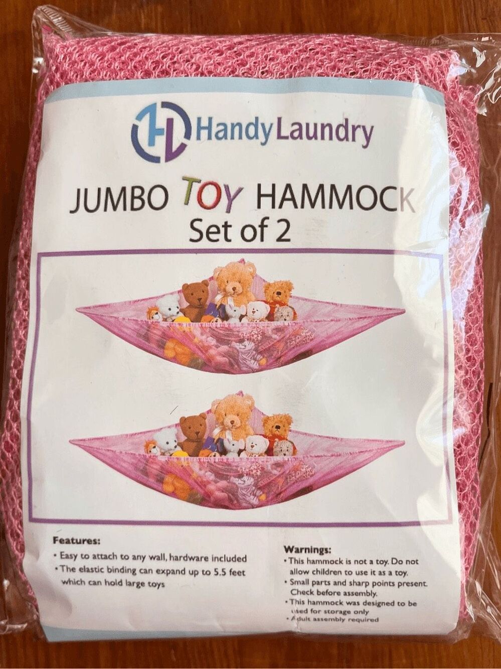 Brand New Handy Laundry Kids Jumbo Pink Toy Hammocks Set of 2 5.5 Feet NWT
